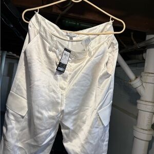 GUESS White Satin Cargo Trousers